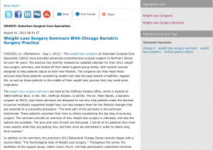 Center for Bariatric Surgery in Chicago Hosts Seminars on Weight Loss Surgery weight loss surgery seminars, chicago il, weight loss surgeons, vertical gastric sleeve